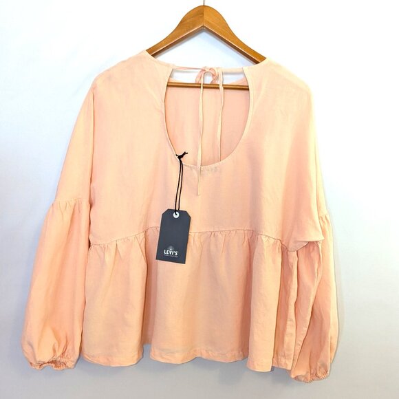NWT Levi’s | Lyocell Flax Open Back Peasant Blouse Top in Orange Sorbet | Medium - Picture 8 of 11